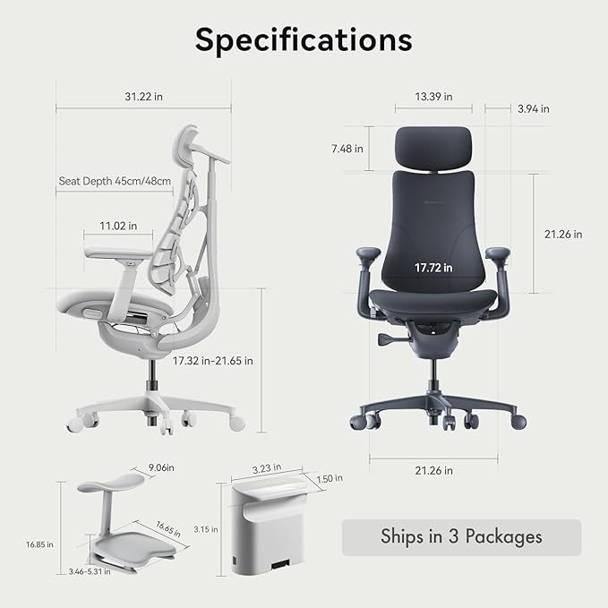 LiberNovo Dynamic Ergonomic Desk Chair + StepSync Footrest + Extra Battery Bundle - Comfy Home Office Chair with Adaptive Lumbar Support 160° Recline &amp Built-in Spine Stretch Gray+45cm