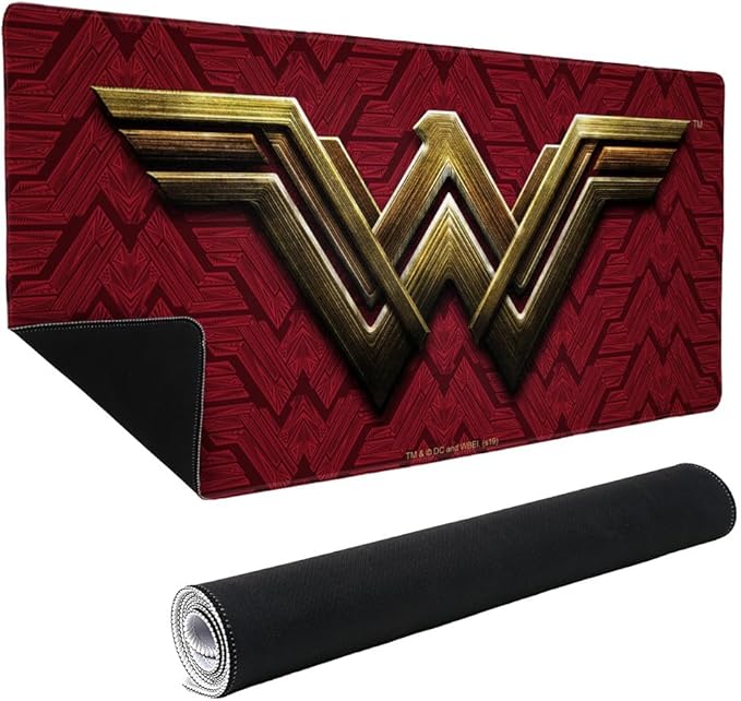 Justice League Movie Wonder Woman Logo Large Gaming Mouse Pad Desk Mat with Stitched Edges Non-Slip Base for Gamer Home and Office 31.5 x 15.7