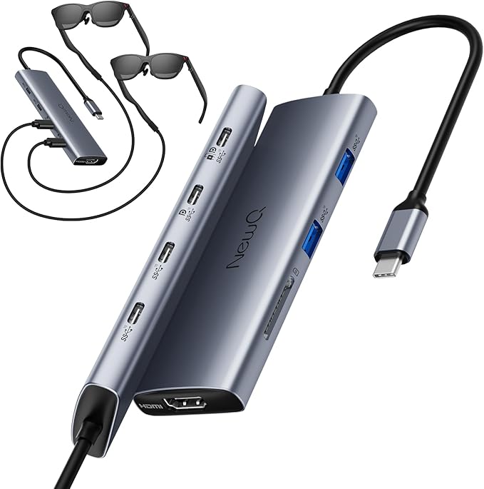 USB C to USBC Splitter Dual/Triple Monitor for AR/XR Glasses with 4K@60Hz HDMI 6×10Gbps Ports 100W PD SD 4.0Reader Not Compatible with Rokid Station/2 XREAL Beam/Pro VITURE Neckband