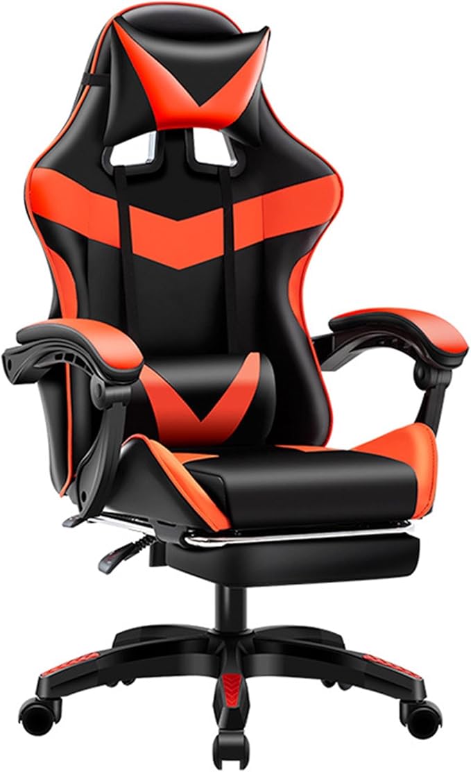 Video Game Chairs with Footrest Gamer Chair for Adults Leather Swivel Gaming Chair 350Lb Capacity Reclining Computer Chair with Headrest and Lumbar SupportRedHeight 109119CM