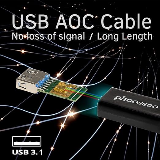 USB A to C Fiber Optical Extension Cable USB 3.1 Gen2 10Gbps 20M 65FT Compatible with Microsoft Azure Logitech Camera Aver &ampVaddio &amp Barco ClickShare Touch Screen Kinect Oculus VR Intel RealSe