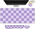 Large Gaming Mouse Pad Set 4 in1 Ergonomics Keyboard Desk Mat with Memory Foam Wrist Rest Extended Game Mousepad Non-Slip Desk Pad Matt Easy Typing Pain Relief I Light Purple Checkered