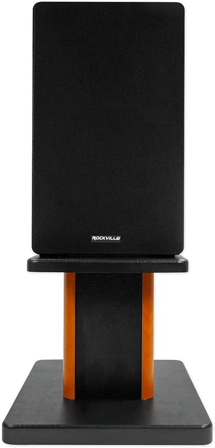 Rockville Pair RHT8C 8 Desktop Speaker Stands 66 lbs. Capacity Wood Finish Resonance-Free Cable Management Isolation Pads for Bookshelf/Studio Monitors