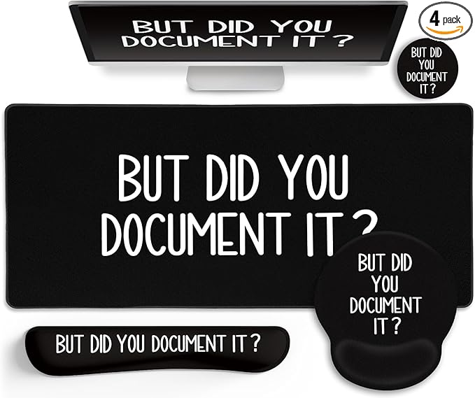 Black Mouse Pad Large Desk Mat Set Funny Mouse Pad with Wrist Rest Keyboard Wrist Support XXL Mousepad Cup Coaster Set Cute Office Desk Accessories Decor Supplies But Did You Document It