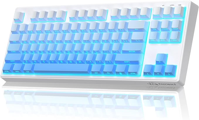 M87V2 87 Keys Membrane Gaming Wireless Keyboard80% TKL Layout Side Printed Keys Retro Cute CreamyRGB Backlit 4000mAh 2.4G/BT/Wired Computer Silent Keyboard for MAC PC- Gradient Blue
