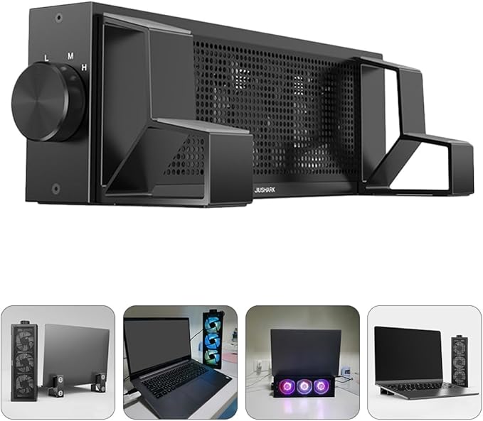 BESPORTBLE Adjustable RGB Laptop Cooler Fan and Heat Dissipation Rack with Three-Speed Settings Elevated Notebook Cooling Pad for Gaming and Home Use