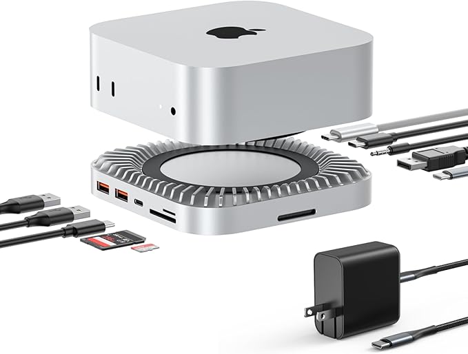 RayCue 40G Mac mini M4 Dock &amp Stand with 8T NVMe SSD Enclosure2X USB-A 3.2 10Gbps USB-C 3.2 10Gbps SD/TF 4.0 65W Power8K DP Video Interface 3.5mm Audio- Ultimate Mac mini M4 Accessories &amp