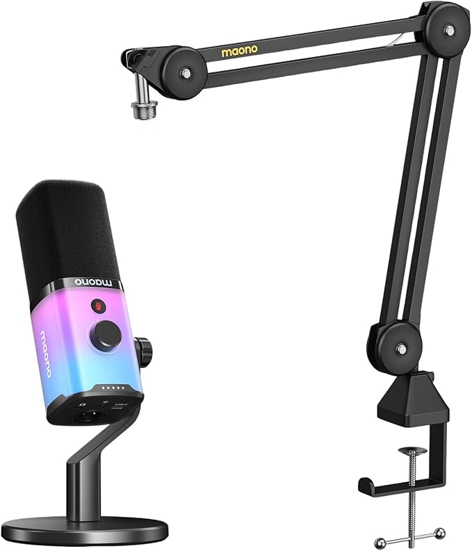 MAONO Dynamic Microphone Boom Arm Kit: Noise Cancellation Mic Bundle for Gaming Podcast Studio Streaming Recording Vocal PD100X+BA37