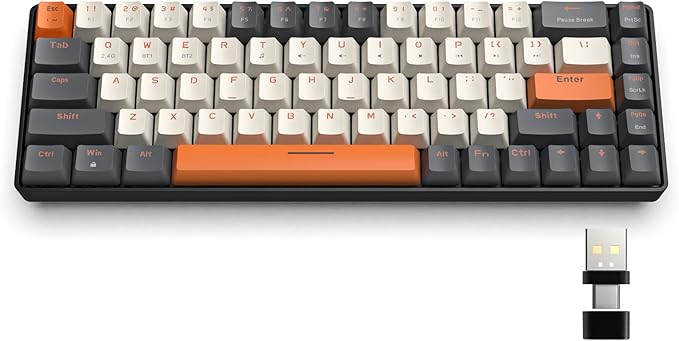 MAGIC-REFINER RK68 60% Wireless Mechanical Keyboard Bluetooth 5.0/2.4GHz with Dual Mode 2-in-1 Receiver Compact 68-Key Hot Swappable Gaming Keyboard Linear Red Switch for PC Mac Xbox Smartphone