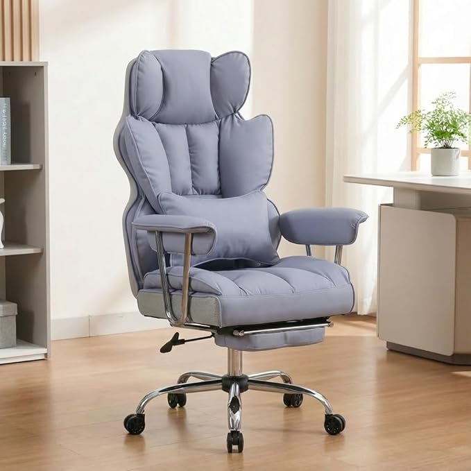 Big and Tall Office Chair 400lbs - Heavy Duty Executive Desk Chair with Footrest High Back PU Leather Ergonomic Computer Chair with Extra Wide Seat &amp Thick Cushion for Home Office (Purple)