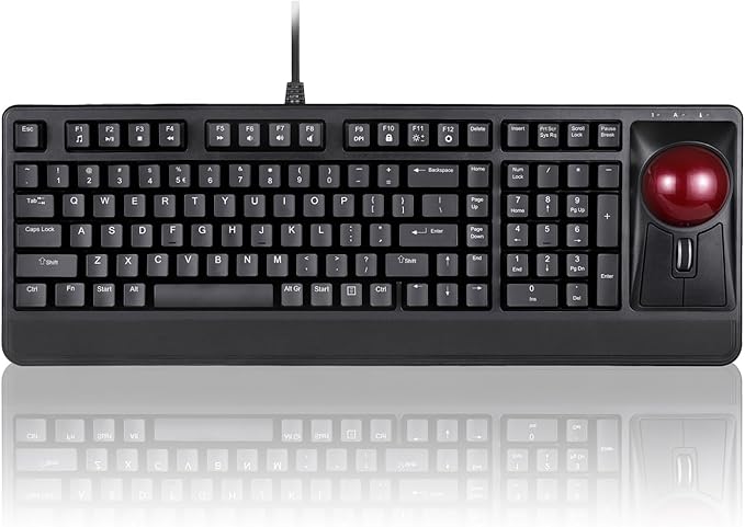 Perixx Periboard-522 Wired Trackball Mechanical Keyboard Build-in 2.17 Inch Trackball with Pointing and Scrolling Feature Durable 3.2lbs Weight