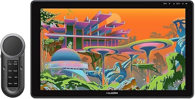 HUION Kamvas 22 Plus QLED Drawing Tablet with Full-Laminated Screen USB-C Connection 140% sRGB 21.5 inch Graphics Art Tablet with Keydial Remote Bluetooth Programmable Keypad for Artist &amp Designe