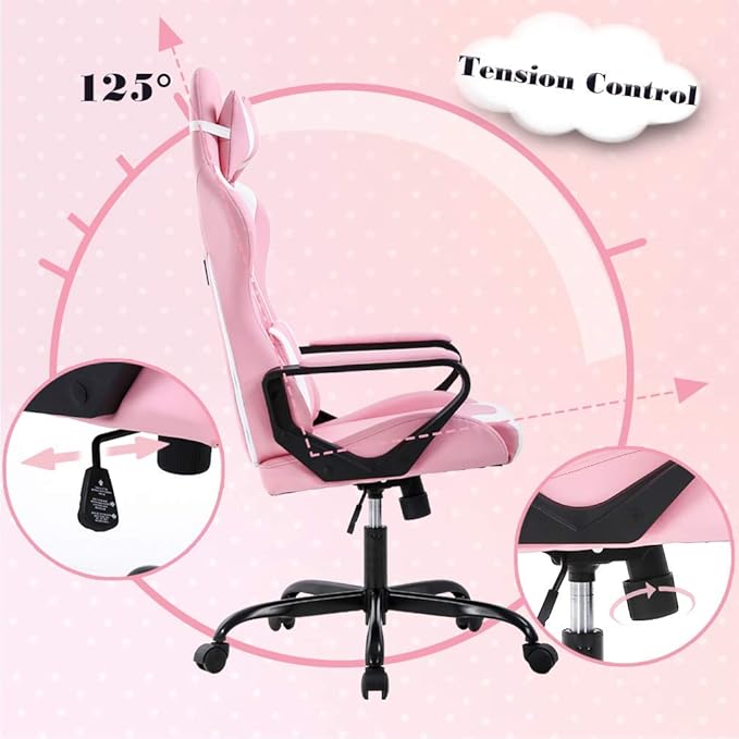 Ergonomic Office Chair Desk Gaming Chair PC Racing Chair High Back Executive Recliner Backrest and Seat Height Adjustable Swivel Rocker E-Sports Chair for Adults with Headrest and Lumbar Support