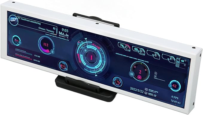 8.8 Inch USB Mini Screen 1920x480 for aida64 PC CPU HDD Data Monitor Computer Temperature Display Mini Secondary Screen PC Temp Monitor Chassis Screen White