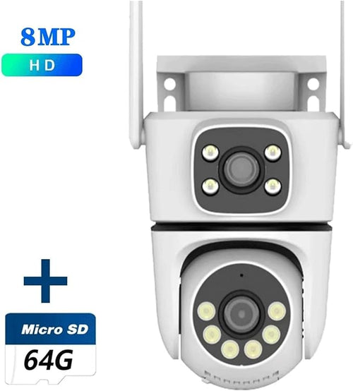 10MP Dual-Lens 5G WiFi Camera PTZ Outdoor 4K HD Dual Screen Home Security-Protection Camera Color Night Vision Surveillance(EU Plug8MP with 64G Card)