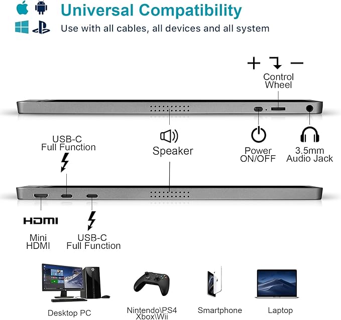 KYY Portable Monitor 15.6inch 1080P FHD USB-C HDMI Computer Display HDR IPS Gaming Monitor w/Premium Smart Cover &amp Screen Protector Speakers for Laptop PC MAC Phone PS4 Xbox Switch