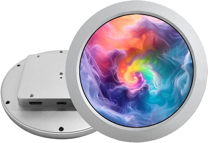 VSDISPLAY PC Case Round Screen 3.4 Inch Circle Display 800x800 for Computer Aida64 CPU GPU Data Monitoring Mini H/D Secondary Display with Silver Metal Shell