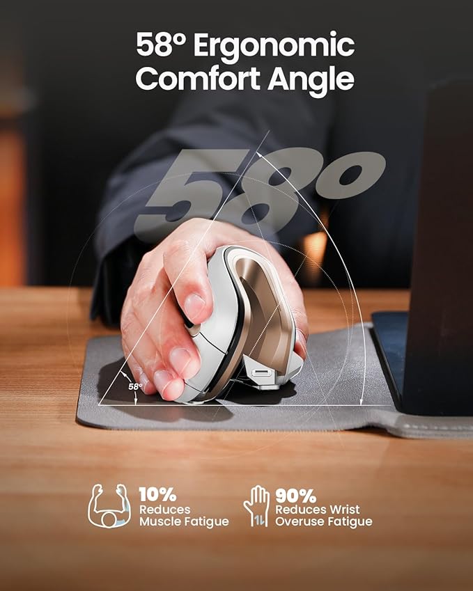 ProtoArc Ergonomic Mouse EM11 NL Bluetooth Rechargeable Wireless Vertical Mouse 3 Multi-Device Connectivity for Computer/PC/Laptop 2.4GHz USB-A Optical Mice for Windows Mac OS White Gold
