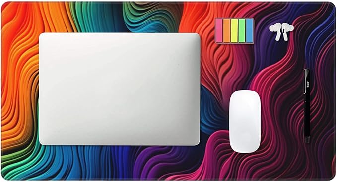 Vibrant Wavy Rainbow Desk Cover MatExtended Large Mouse PadComputer Laptop Mat Desk Decor for Office Game Home 30x16 Inch