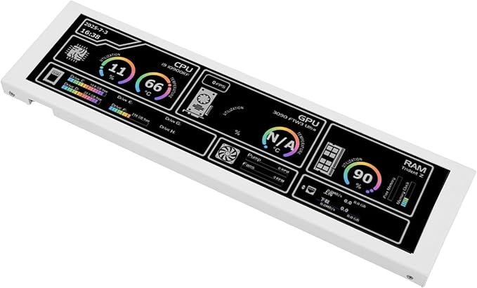Jiawu Computer Temp Monitor 8.8 Inch FHD LCD Screen 1920x480 178° Viewing Angle Real Time PC Temperature Display Mini Monitor for PC with Type C Connectivity for CPU GPU RAM HDD (White)
