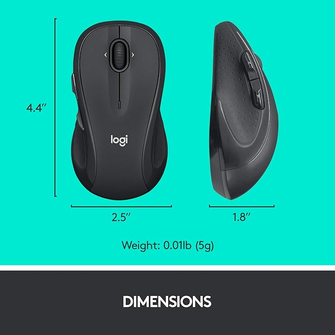 Logitech M510 Wireless Mouse 2.4 GHz with USB Unifying Receiver 1000 DPI Laser-Grade Tracking 7-Buttons 24-Months Battery Life PC/Mac/Laptop - Graphite