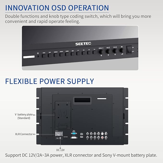 SEETEC P173-9HSD-RM 17.3 7RU Rack Mount Broadcast LCD Director Monitor with 3G-SDI HDMI YPbPr Input and Output Full HD 1920×1080