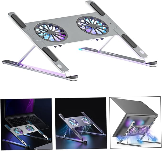 MERRYHAPY Laptop Cooling Pad Gear Height Mute High Volume Fan Aluminum Laptop Stand for Gaming