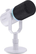 FEELWORLD PM1 XLR USB Dynamic Microphone with Desktop Stand Gifts for Podcast Recording PC Computer Gaming Streaming Vocal Voice-Over Studio Metal Mic RGB Light Mute Button Headphones Jack (White)
