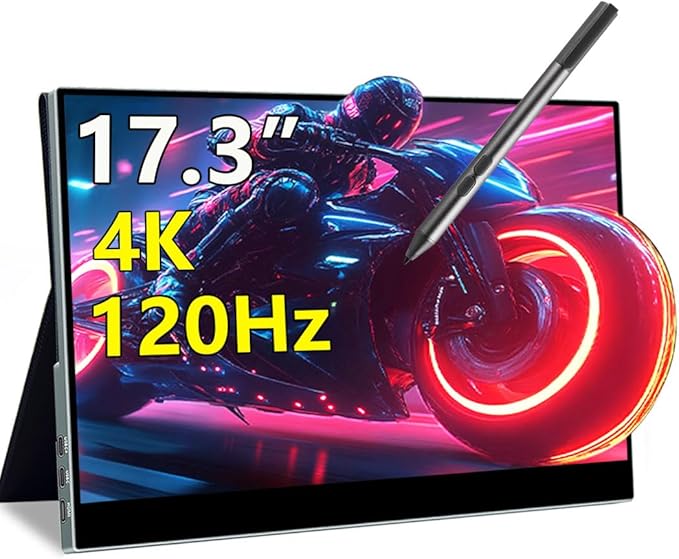 Portable Monitor IPS Small HDMI Display Dual USB-C Low Power External Screen for Laptop PC Mac Switch Rasp Pi Xbox (17.3 IPS 4K 120Hz)