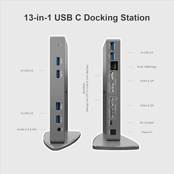 WAVLINK USB 3.0 Dual 5K/4K@60Hz Laptop Docking Station for Thunderbolt 4/3 USB-C/A Windows MacOS ChromeOS Ubuntu 20.0422.0 (2X HDMI 2X Display Port LAN 6 USB 3.0 Audio)