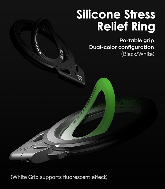 Aulumu G09 Magnetic Ring Grip | Omnidirectional Rotation | MagSafe Compatible | Aluminium Alloy Construction | Stable Dual-Sided Magnetic Attachment | Includes Handle Ring Phone Stand- Silver