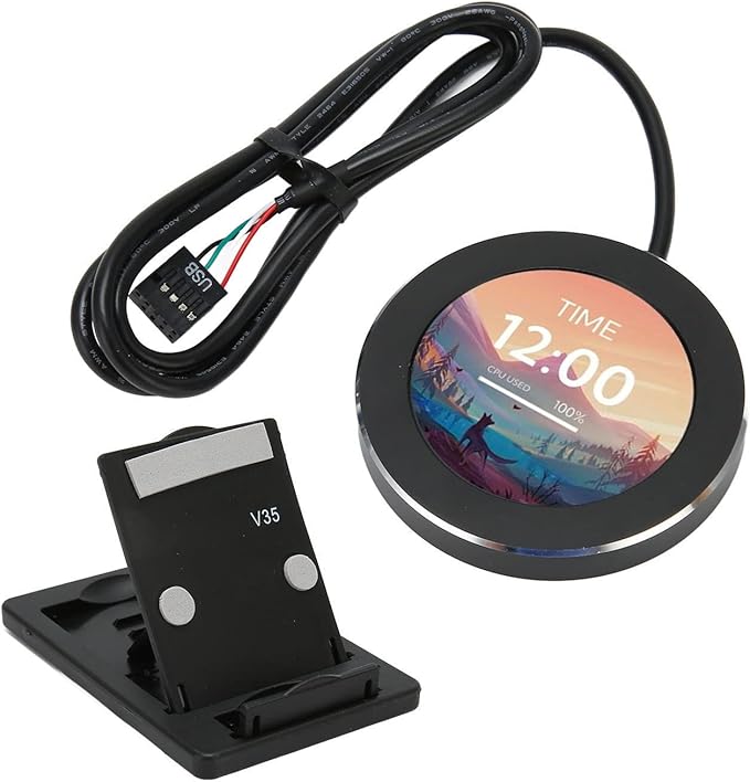 Liquid Cooler LCD Screen - 2.1in Round Secondary Computer Screen 480x480 Watercooler Screen Multi Functional for Desktop Chassis
