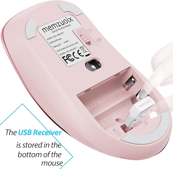 memzuoix 2.4G Wireless Mouse Cordless Computer Mice Wireless Mouse for Laptop Desktop PC MacBook- 2 Pack (LED Rechargeable Wireless Mouse+ Pink Wireless Mouse)