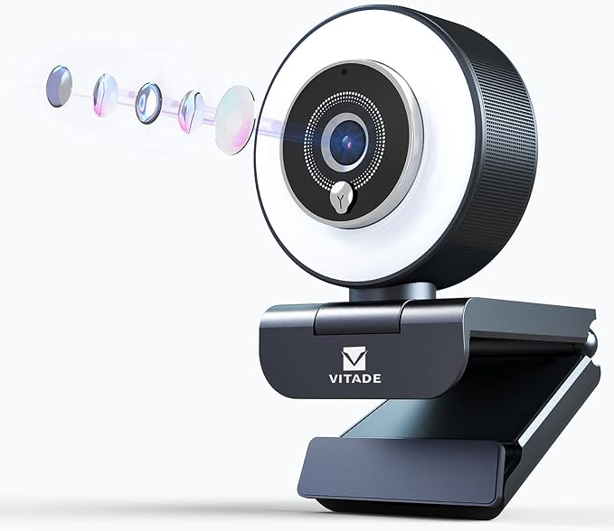 Streaming Webcam with Adjustable Ring Light Full HD 1080P Webcam with Dual Microphones and Advanced Auto-FocusPro Web Camera for Online Learning Zoom Meeting Skype Teams Gaming Laptop