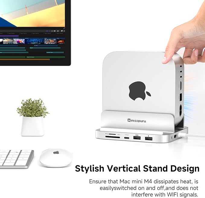 Minisopuru MINI218B MAX Mac mini M4 Dock with 4K@60 HDMI 8TB M.2 NVMe SSD Enclosure10Gbps USB C/A Mac mini M4 Hub TF&amp SD 2X USB A 2.0 Audio Aluminum Vertical Stand for Mac mini M4/M4 Pro 202