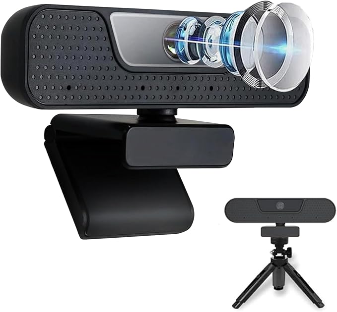 4K Webcam 8MP Ultra HD Live Video Conference Camera with Built-in 4 Microphones 360 Degree Swivel Computer Web Camera with Privacy Shutter and Tripod USB Webcam for PC Mac Laptop Computer
