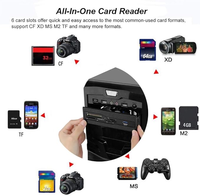 PC Front Panel Multi-Function USB 3.0 Hub Card Reader Supports M.2 MS XD CF TF for Computer - High Speed Internal Card Reader