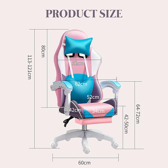 Gaming Chairs with LED Light Ergonomic Pro Video Game Chair with Bluetooth Speakers Office Chair with Lumbar Support Computer Chair for Retractible Footrest and Backrest AdjustableBlue