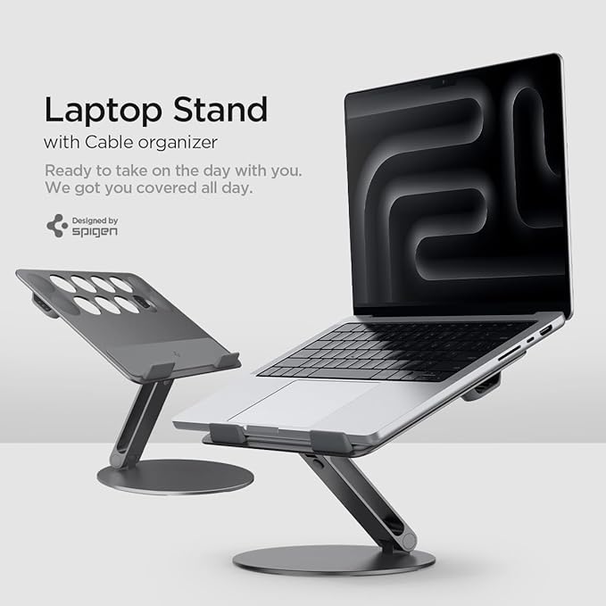 Spigen Adjustable Laptop Desk Stand with Cable Management Organizer Portable Compatible with Mac Dell HP Lenovo and More - Space Gray (LD206C)