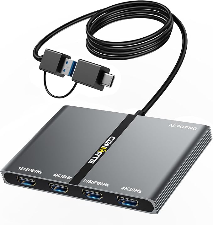 USB A/C 3.0 to 4xHDMI Adapter Support Mirror/Extend Mode Compatible with Mac/Win5-in-1 USB C Docking Station(4K30Hz x2+1080P60Hz x2+Type C 3.0) 4 Monitor Docking Station with 4 HDMI