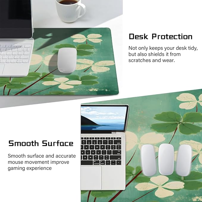 Large St. Patrick's Day Mouse Mat Computer Mousepad with Non-Slip Rubber Base Waterproof Mouse Pad Desktop Keyboard Pad for GamerHome School Laptop Office Accessories16x35.5inA (20)