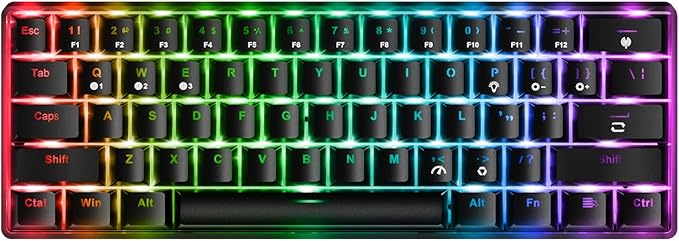 61 Keys RGB Wireless and Wired Mechanical Gaming Keyboard with Blue Switches Audible Click Sound Rainbow Portable Compact Mini Office Keyboard for Windows PC Gaming (F-SG61)