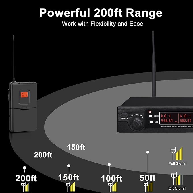 200-Channel Wireless Lavalier Microphone Dual UHF Bodypack Cordless Lavalier Mic System Set Auto Scan Long Range 200-240Ft 16 Hours Use Ideal for Speaking Classroom 2023 333B…