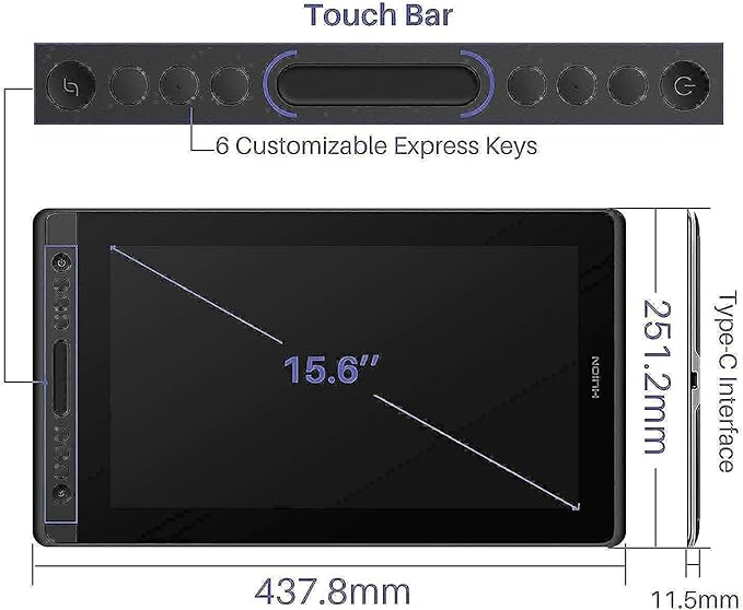 HUION KAMVAS Pro 16 Drawing Tablet with Screen Full-Laminated Graphics Tablet with Battery-Free Stylus Art Tablet with 6 Hot Keys Touch Bar Adiustable Stand - 15.6inch Graphic Tablet for PC/MAC/Linux
