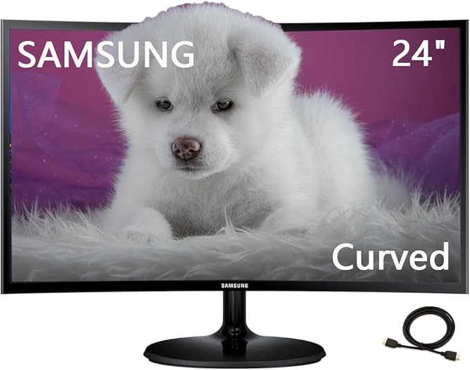 Samsung 24 390C Series LED Curved Monitor FHD(1920 x 1080) 60Hz 4ms AMD FreeSync Monitor HDMI VGA Black with HDMI Cable