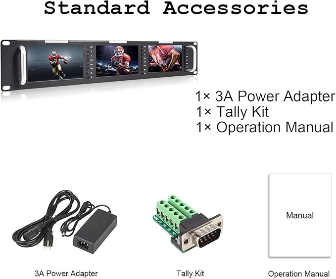 FEELWORLD T51-H Triple 5 inch 2 RU Rack Mount Monitor 800×480 Broadcast LCD Monitor with HDMI AV Input and Output