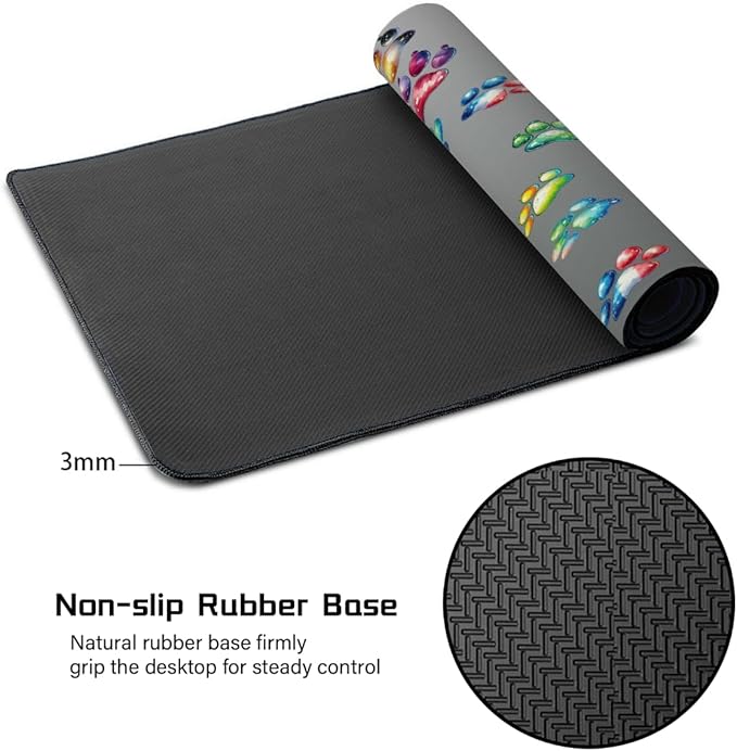 Large Cute Gray Paw Mouse Pad Waterproof Computer Extended Desk Protector Mat Non-Slip Rubber Base Mousepad for Office Computer Keyboard Laptop and Home Desk Mice Pad35.4x15.7 in