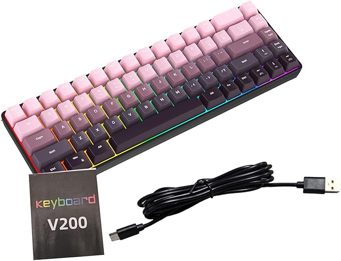 68 Keys Mechanical Gaming Keyboard Gradient Color Wired Keyboard with RGB Backlit &amp Multimedia Function ABS Injection Keycap Hot Swap Mechanical for PC (Gradient Pink)