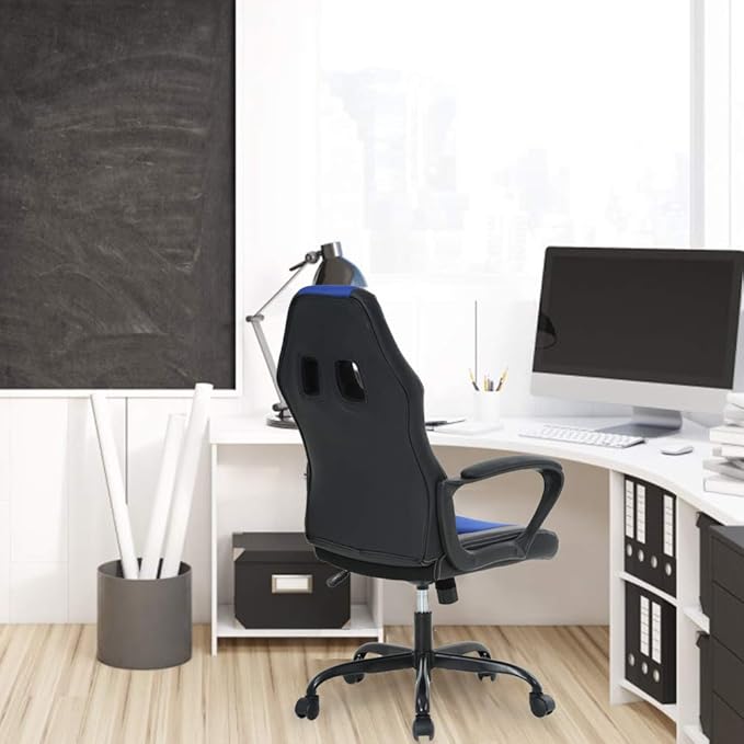 Ergonomic Office Chair Cheap Desk Chair PC Gaming Chair Rolling PU Leather Swivel Chair Executive Computer Chair Lumbar Support for Women Men(Blue)