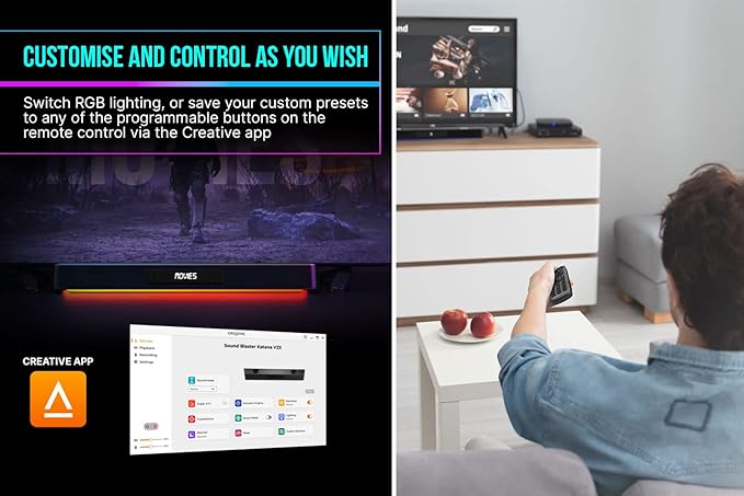 Creative Sound Blaster Katana V2X 5.1 Multi-Channel Gaming Soundbar with Compact Subwoofer 180W Peak Power ft Tri-Amplified 5-Driver Design Super X-Fi Technology and RGB Lighting